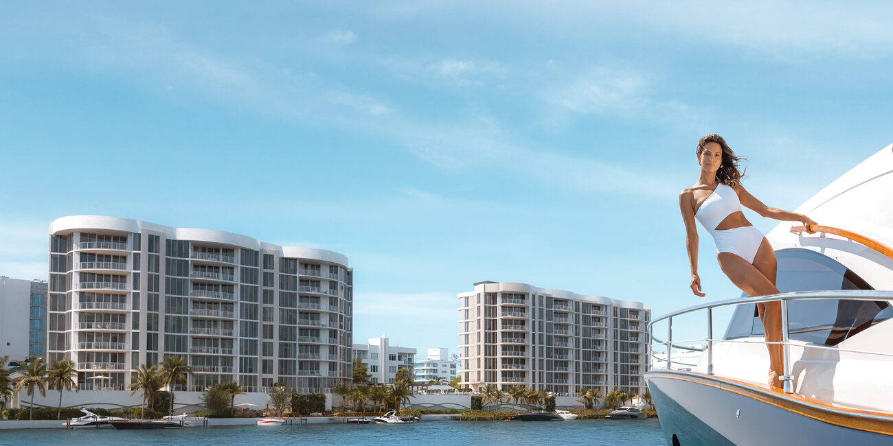 Exterior view of Amara from a yacht in Sarasota Bay