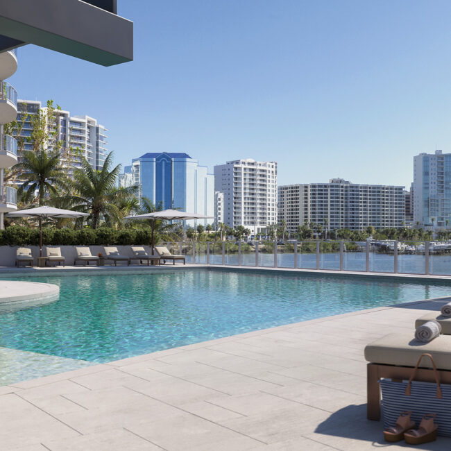 Luxury Pool Deck at Amara with views of Sarasota